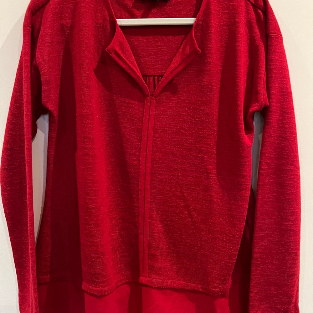 Sanctuary Dark Red Knit Top with Chiffon layer at bottom